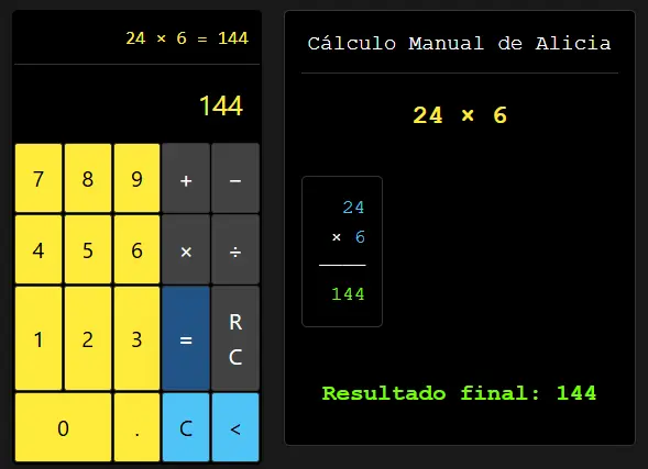 Multiplicación Calculadora Alicia Multiplicación entre dos números
